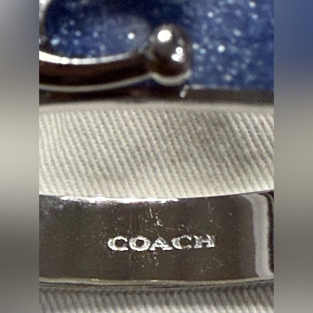 Coach Hinged Blue Glitter Enamel Bangle Bracelet Silver Tone NWT - Picture 4 of 7